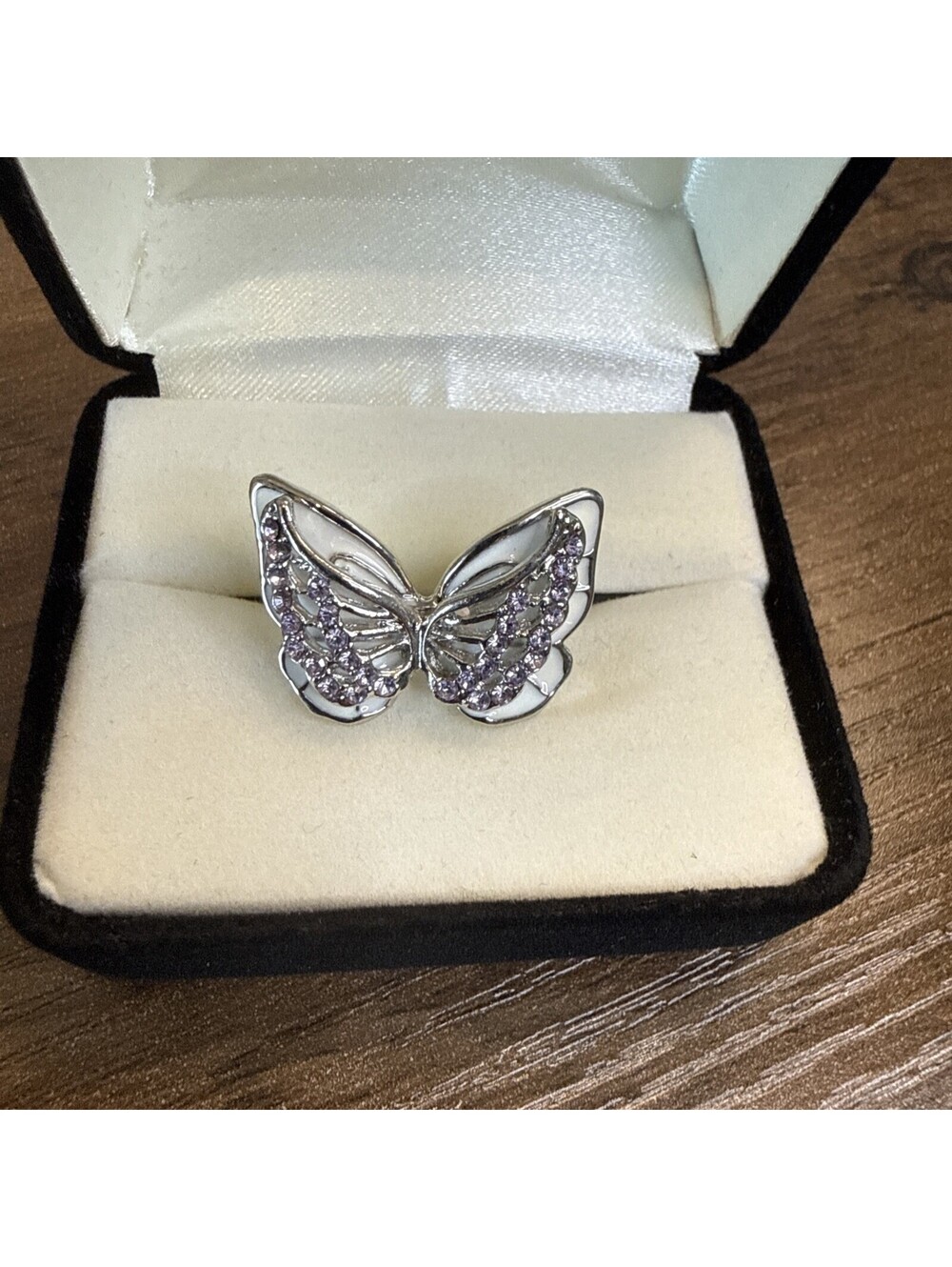 Amethyst Butterfly Stainless Steel Ring (Size 10)
